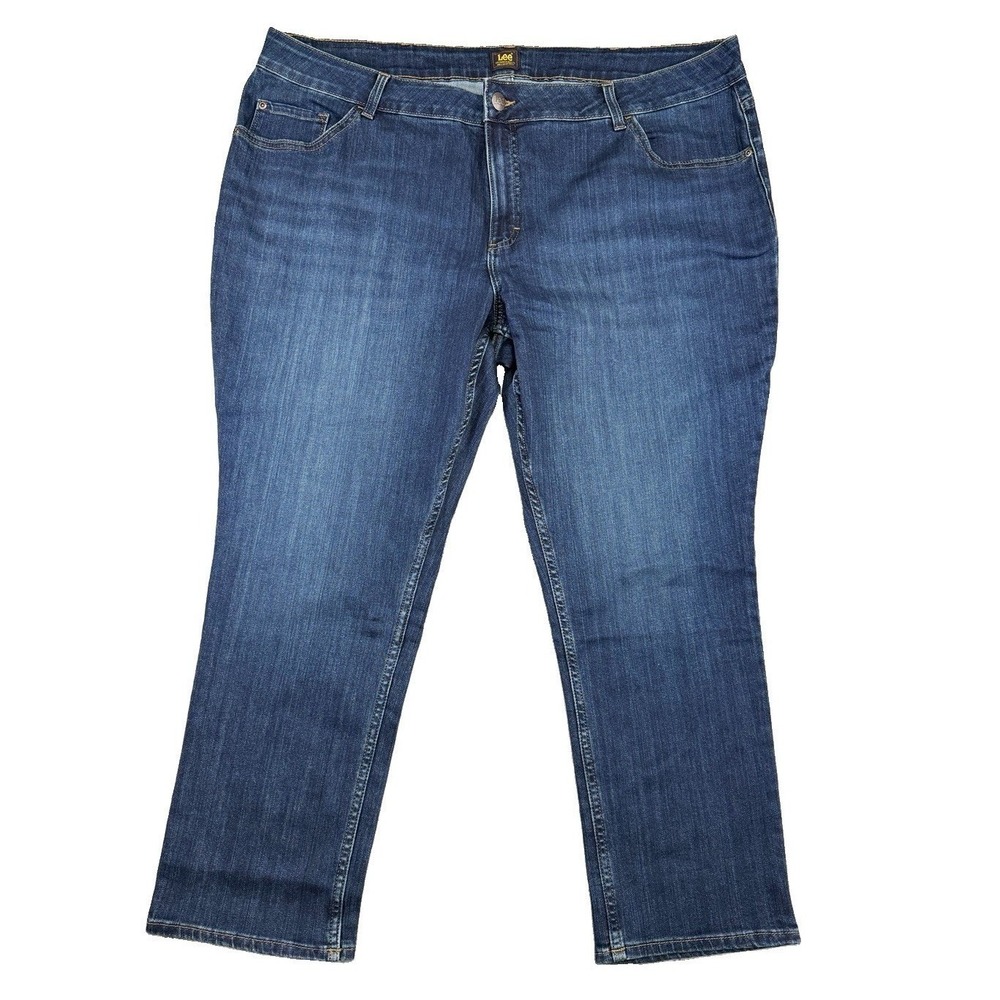 NWT Lee Plus Size Mid Rise Straight Blue Denim Stretch Jeans 26W Everyday Comfy